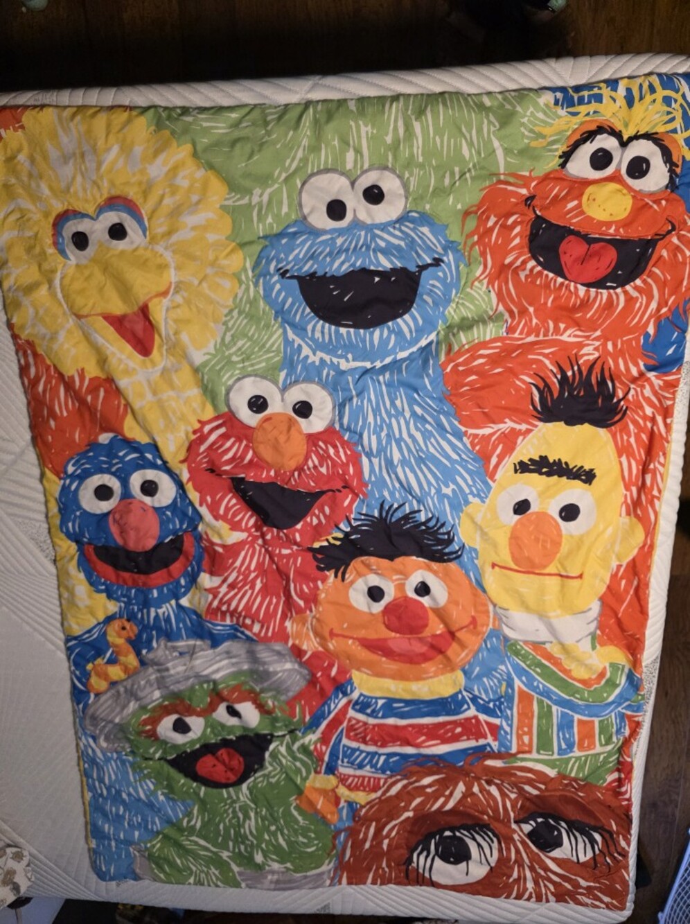 Vtg Sesame Street Big Bird Elmo Cookie Toddler Blanket Throw